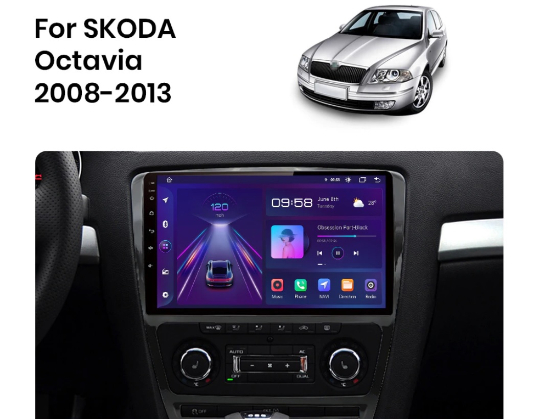 Navigatii GPS - Navigatie Skoda Octavia Facelift, 2008-2013, Android 12, 2 GB RAM, 32 GB ROM, Procesor Quad-Core, WiFi, USB, Bluetooth, Mirrorlink, Camera de Marsarier Cadou, Harti Preinstalate, Display IPS 10.1 Inch