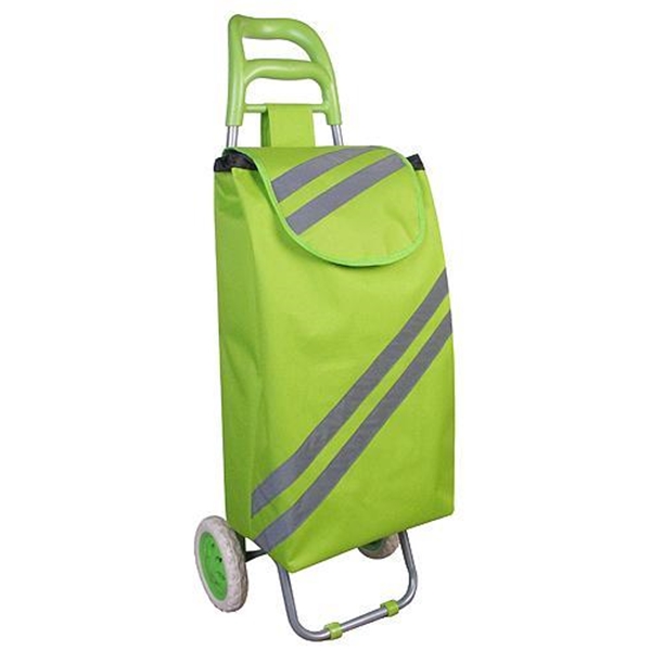 Produse EmagMarketplace - Carucior cumparaturi Green, PE/PVC, max 30 kg, dimensiune 35 x 30 x 96 cm, benzi reflectorizante