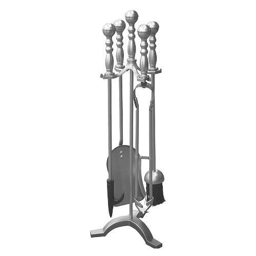 Accesorii sobe si seminee - Set stativ cu unelte pentru semineu, 4 piese, nichel, 53 cm