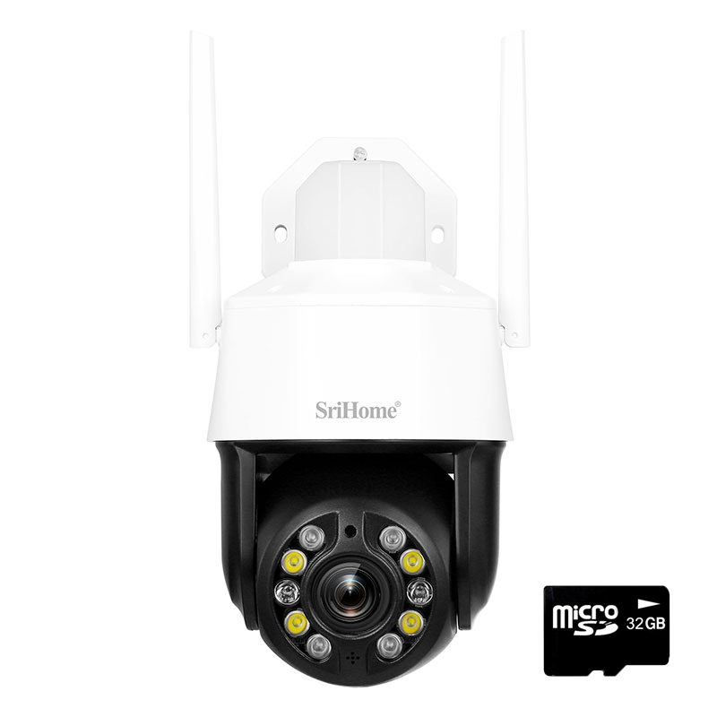 Camera de supraveghere video profesionala SriHome™ SH041 Pro, 5MP, dual band, interior/exterior, 20X zoom optic, rezistenta la apa, leduri lumina, sunet bidirectional, senzor miscare, alb