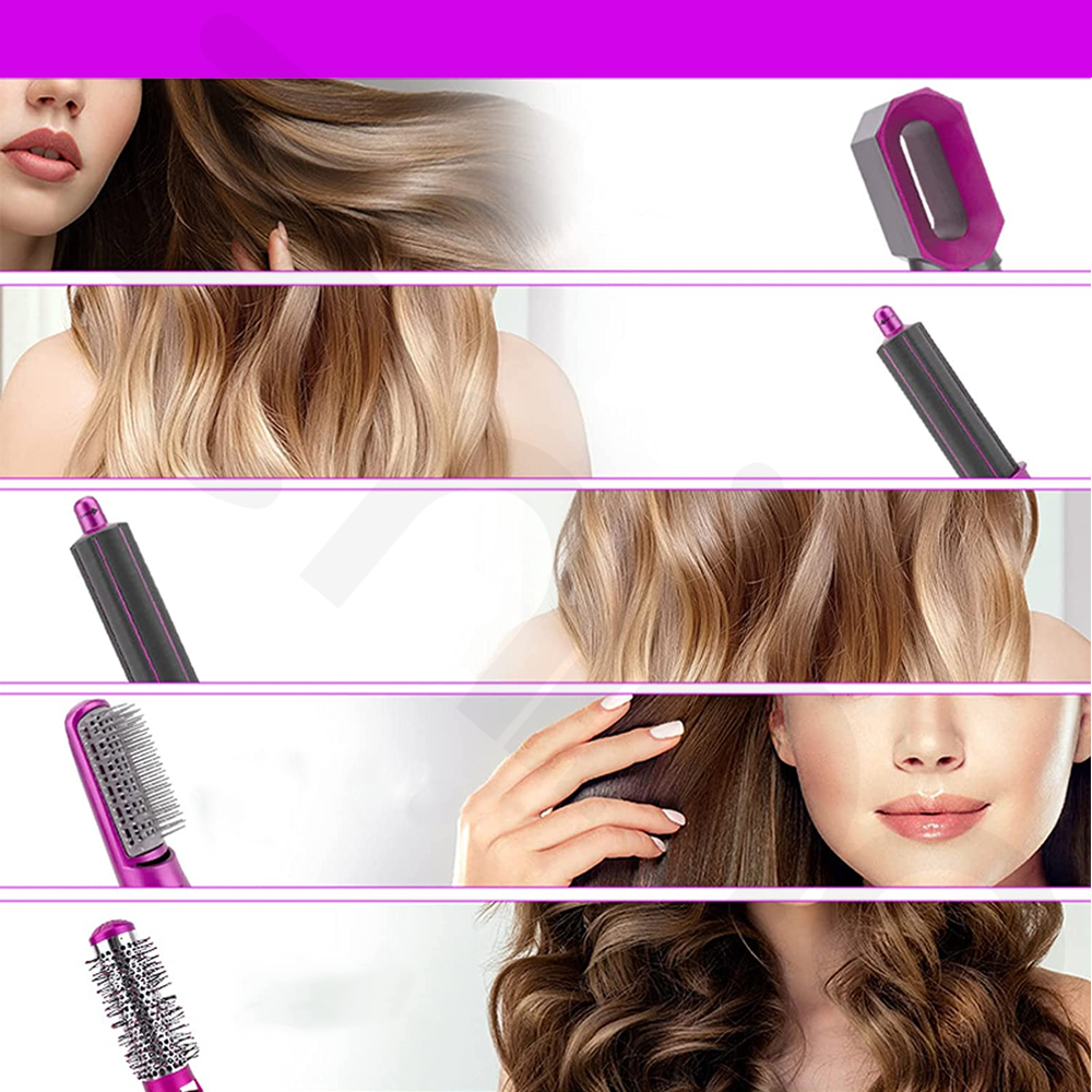 Perie de Par 5 in 1, At Performance - Multifunctionala, 5 Accesorii pentru , Usuca, Indreapta si Onduleaza Parul, 3 Trepte de Temperatura, Gri/Fuchsia - Aparate & Accesorii ingrijire personala - atMag.ro