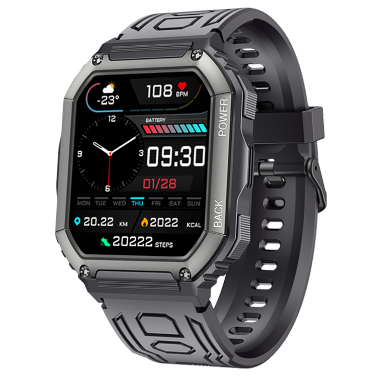 INACTIV Ceas smartwatch barbati TechONE® KR06, 1.8 inch IPS Star HD, multi sport, apel bluetooth 5.0, agenda, ritm cardiac inteligent, oxigen, rezistent la apa IP67, difuzor, notificari, vibratii, negru