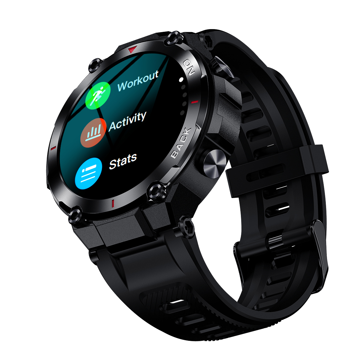Ceas smartwatch barbati TechONE® K37 Tactics, 1.32 inch IPS HD, GPS, multi sport, ritm cardiac inteligent, oxigen, rezistent la apa IP68, notificari, vibratii, negru
