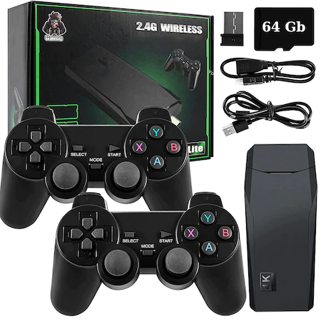jocuri tip stick, cu 10000 de jocuri cu 2 controler wireless, iesire HDMI, se poate conecta la TV/TV, Box/PC/Laptop/Proiector, negru - eMAG.ro