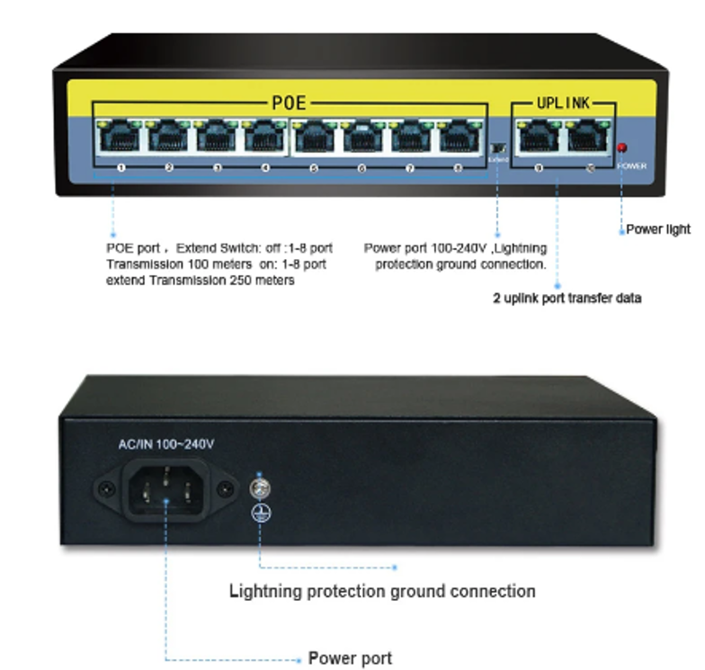 Smart Switch PoE cu 8 Porturi Downlink si 2 Porturi Uplink, 1010B, DC 52v / 2.3A / 120w, Negru / Galben, AT PERFORMANCE - Camere de supraveghere si accesorii - atMag.ro Smart Switch PoE cu 8 Porturi Downlink si 2 Porturi Uplink, 1010B, DC 52v / 2.3A / 120w, Negru / Galben, AT PERFORMANCE - Camere de supraveghere si accesorii - atMag.ro