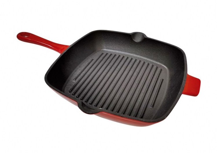 Produse EmagMarketplace - Tigaie patrata din fonta emailata pentru grill, 27x27 cm