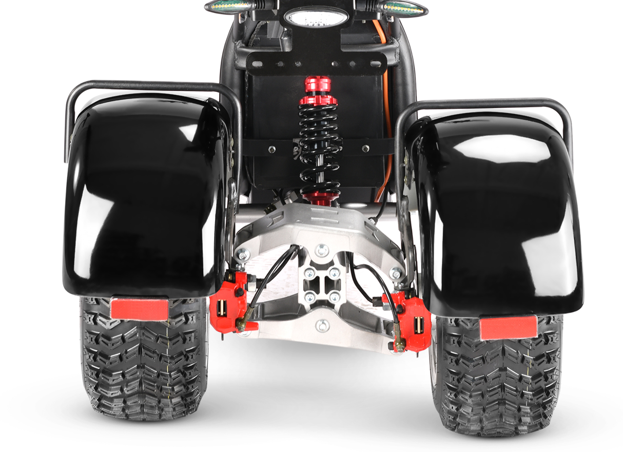 Scuter Electric AT PERFORMANCE, 3 Roti, Autonomie 45 Km, Viteza maxima 45 km/h, Timp incarcare 6h, Baterie detasabila 20 Ah, Suspensie Fata-Spate, 2x motor 2000W, Frane pe disc, loc suplimentar de inca o baterie, Negru - Scutere Electrice, Trotinete Electrice si Accesorii - atMag.ro