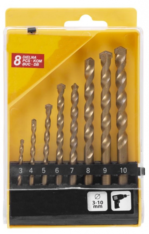 Seturi si accesorii pentru gaurit si insurubat - Set 8 bucati burghiu pentru zidarie, 3 - 10 mm, in cutie plastic