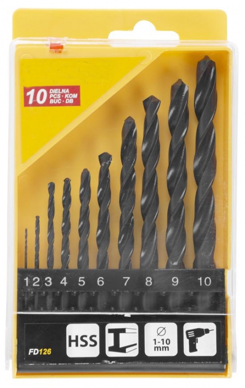 Seturi si accesorii pentru gaurit si insurubat - Set 10 bucati burghiu HSS pentru metal, 1 - 10mm, in cutie plastic
