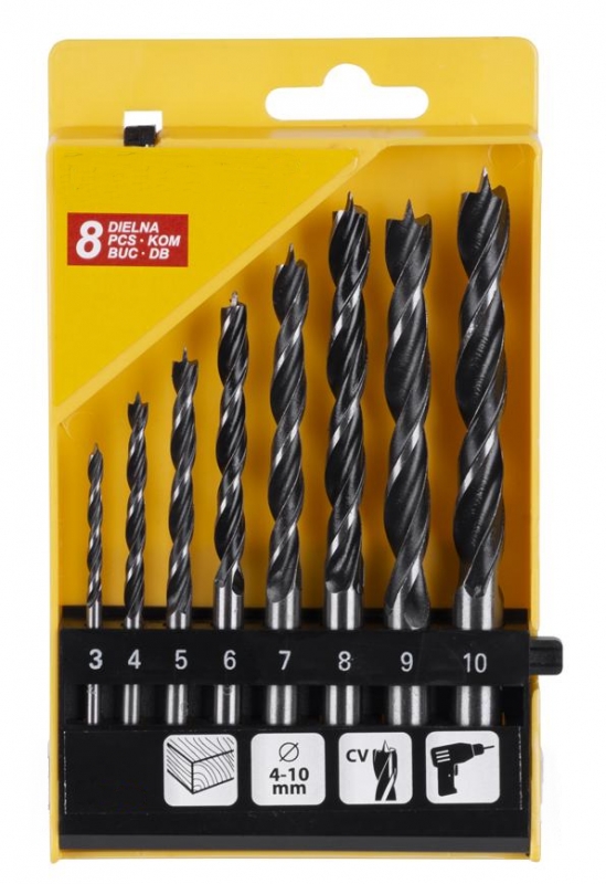 Seturi si accesorii pentru gaurit si insurubat - Set 8 bucati burghiu pentru lemn, 3 - 10 mm, in cutie plastic