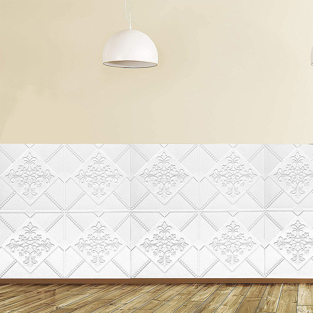 Tapet 3D Autoadeziv SIKS, Model 4P Romb 5D, Alb, Model Flori, Design Modern, Rezistent la Apa, Usor de Curatat, Dimensiuni 77x70 cm 2 39345464