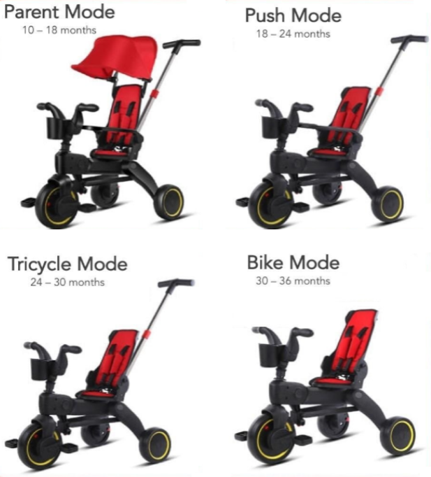 Tricicleta 4IN 1, At Performance, Centura Prindere, Bara Protectie, Piele ecologica, Suport Pahar, Pedale Detasabile, 6 luni+, Rosu / Negru - Triciclete - atMag.ro