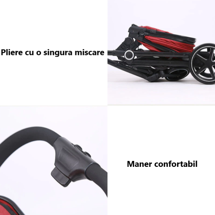 Carucior pentru copii, At Performance, 2 in 1, Landou, Scaun sport reversibil, Blocare roti, Spatiu depozitare, Plibil, Negru. - Camera copilului - atMag.ro