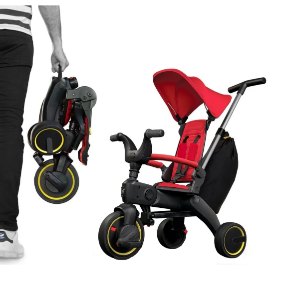 Tricicleta 4IN 1, At Performance, Centura Prindere, Bara Protectie, Piele ecologica, Suport Pahar, Pedale Detasabile, 6 luni+, Rosu / Negru - Triciclete - atMag.ro