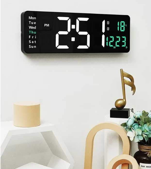 Ceas Digital de Perete, At Performance Cu Telecomanda, Termometru, Calendar, Temporizator, Alarma Dubla, Alimentare, Cablu/Baterie, Luminozitate Ajustabila, Led/ Alb-Verde - Ceasuri decorative - atMag.ro