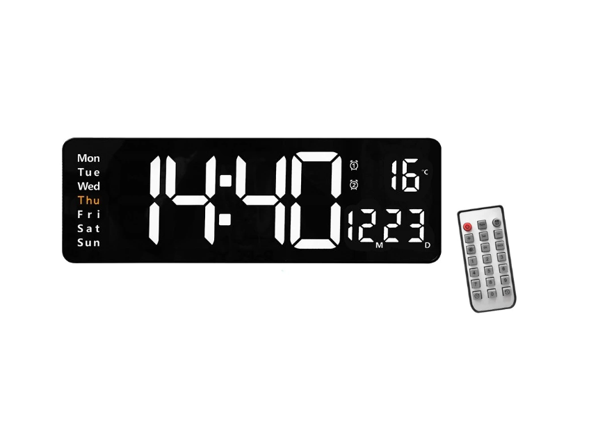 Ceas Digital de Perete, At Performance Cu Telecomanda, Termometru, Calendar, Temporizator, Alarma Dubla, Alimentare, Cablu/Baterie, Luminozitate Ajustabila LED, Alb - Ceasuri decorative - atMag.ro