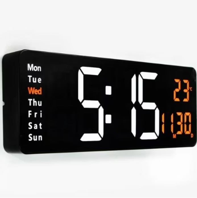 Ceas Digital de Perete, At Performance Cu Telecomanda, Termometru, Calendar, Temporizator, Alarma Dubla, Alimentare, Cablu/Baterie, Luminozitate Ajustabila, Led/ Portocaliu - Ceasuri decorative - atMag.ro