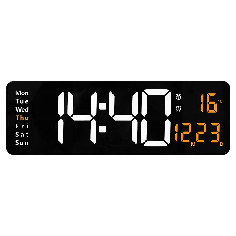 Ceas Digital de Perete, At Performance Cu Telecomanda, Termometru, Calendar, Temporizator, Alarma Dubla, Alimentare, Cablu/Baterie, Luminozitate Ajustabila, Led/ Portocaliu - Ceasuri decorative - atMag.ro