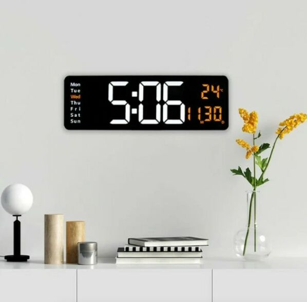 Ceas Digital de Perete, At Performance Cu Telecomanda, Termometru, Calendar, Temporizator, Alarma Dubla, Alimentare, Cablu/Baterie, Luminozitate Ajustabila, Led/ Portocaliu - Ceasuri decorative - atMag.ro