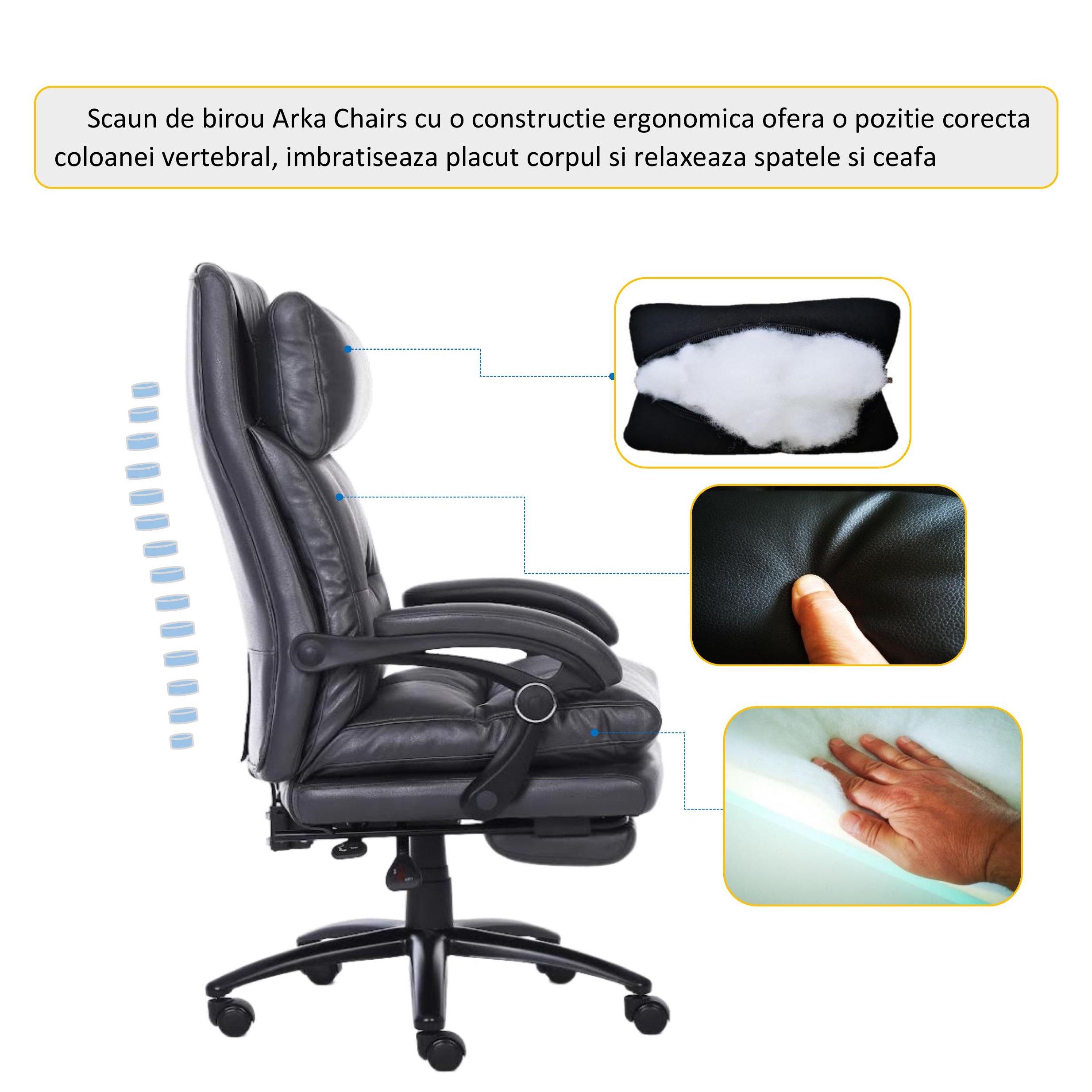 Scaun birou profesional Arka Chairs B161 piele ecologica negru, baza metalica, confortabil, cu suport picioare si functie sezlong 1 41483915