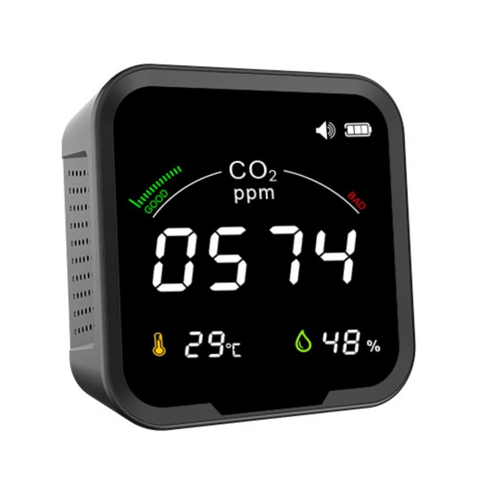 Senzori Inteligenti - Senzor de monitorizare calitatea aerului, CO2, umiditate, temperatura, detector fum, compatibil Tuya, Negru @Smartwiz