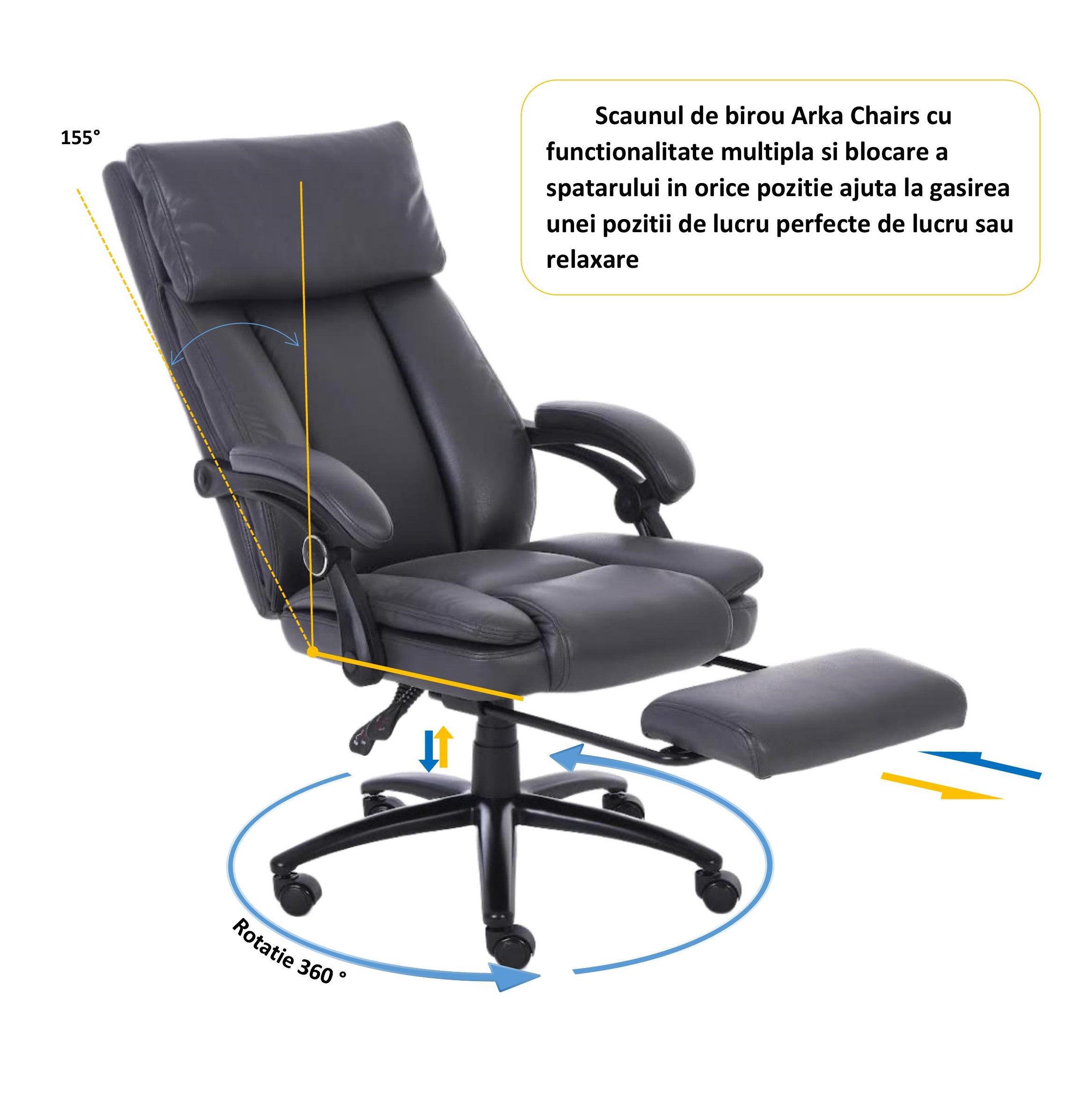 Scaun birou profesional Arka Chairs B161 piele ecologica negru, baza metalica, confortabil, cu suport picioare si functie sezlong 3 41515156