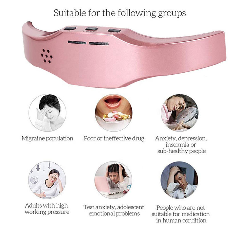Aparat masaj terapeutic pentru cap AdyMel®, pentru somn linistit si ameliorare dureri, fizioterapie, electrostimulare, fara fir, roz [3]