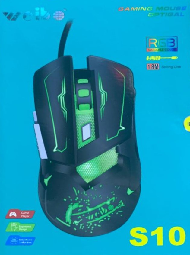 Mouse Gaming Weibo, S10 cu senzor optic rezolutie 1600/2400/3200 DPI, RGB - Birouri gaming, Mouse-uri si Tastaturi - atMag.ro