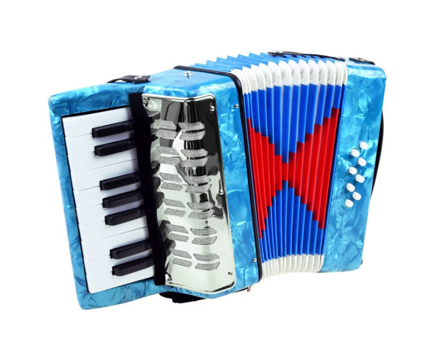 Mini Acordeon AT PERFORMANCE®, cu 17 clape si 8 butoane de bass, de jucarie, Albastru sidef. - Audio HI-FI si Profesionale - atMag.ro