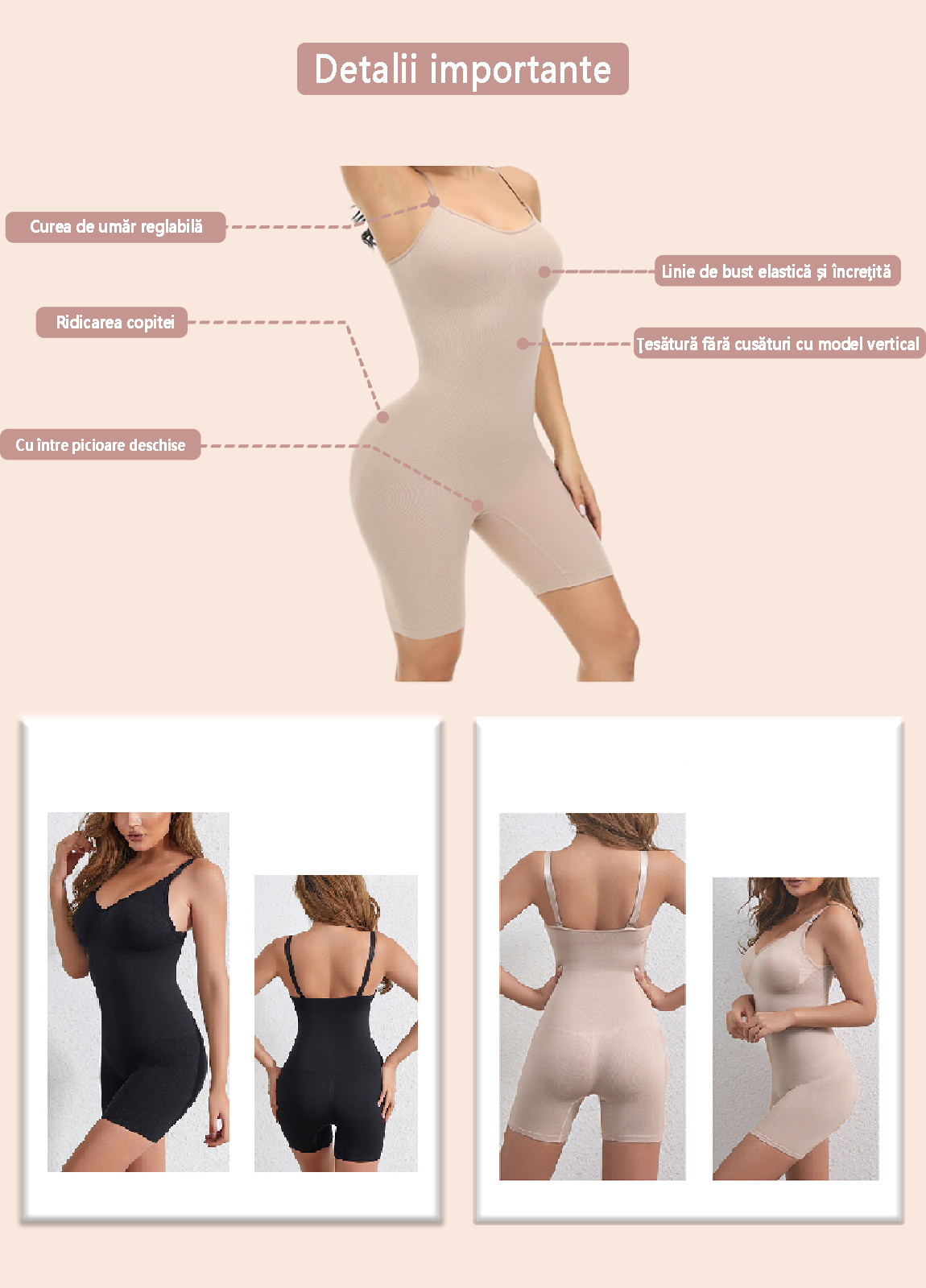 Lenjerie modelatoare dama, CUKIN, Nylon/Elastan, Shapewear, Bej, XL