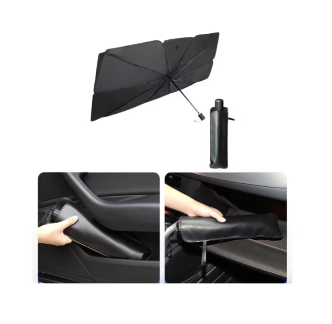 Parasolar Auto Pliabil, Pentru Masina, 140 X 75 Cm, In Forma De Umbrela, Negru-Argintiu, Rezistent UV - Accesorii auto si intretinere - atMag.ro
