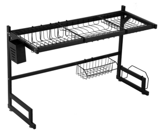 Suport de vesela, pentru chiuveta, At Performance, cu suport de tacamuri, 85x31.6x50 cm, Negru - Organizare si depozitare - atMag.ro