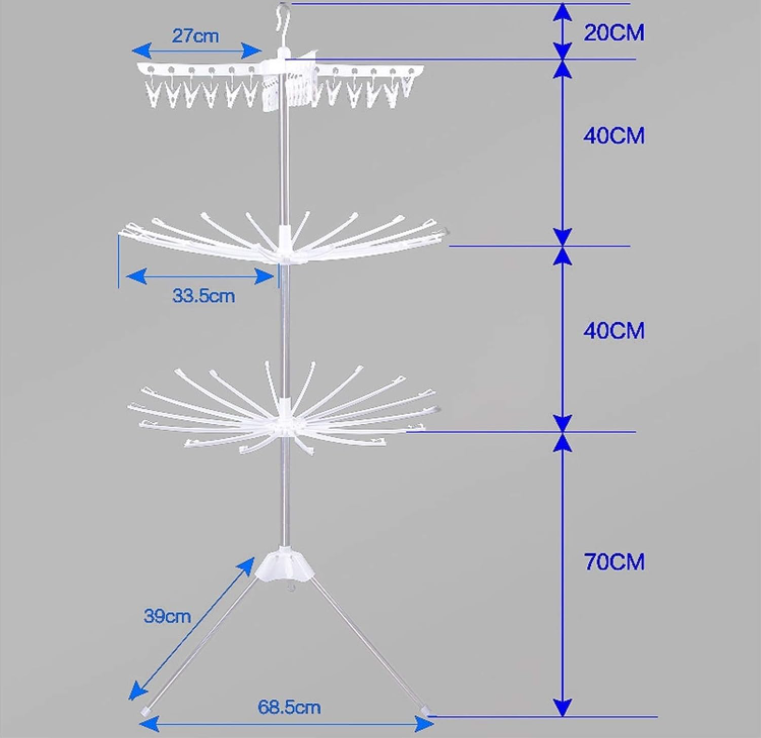 Uscator de rufe vertical, pliabil, At Performance, 3 nivele, 170cm inaltime, usor de instalalat, 24 carlige, 20 tije, Alb - Uscatoare rufe - atMag.ro