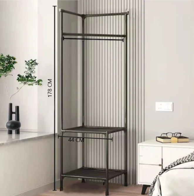 Cuier metalic de colt, At performance, 2 rafturi din material, pentru organizare, 2 manere de agatat, negru - Cuiere - atMag.ro