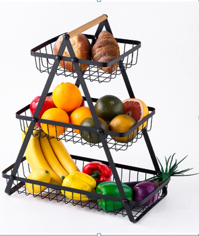 Suport de alimente, cu 3 niveluri, At Performance, pentru fructe, paine, legume, 22- 31.5- 40.5cm cosuri, negru - Bucatarie si Servire - atMag.ro