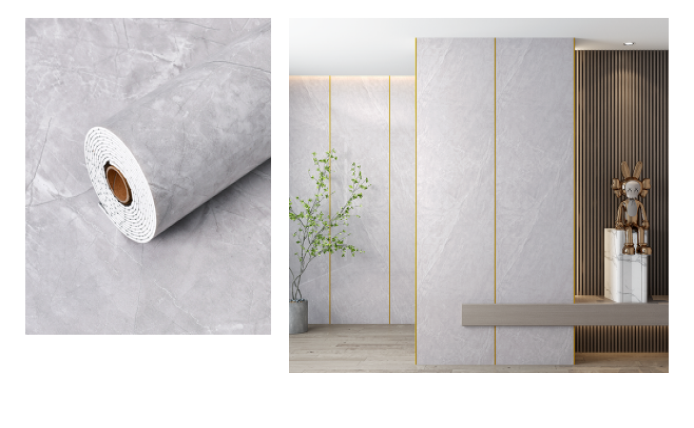 Rola tapet modern, impermeabil At Performance rezistent, usor de aplicat, multifunctional, 60 cm x 300 m, Gri deschis, tip marmura - Tapet - atMag.ro