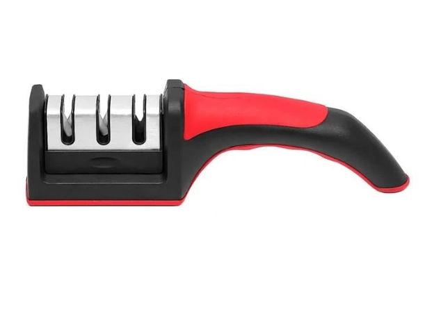 Produse - Ascutitor de Cutite Profesional SUPER TRENDS®, 3 Trepte, Ergonomic, Anti-Alunecare, 21.5 cm, Rosu/Negru