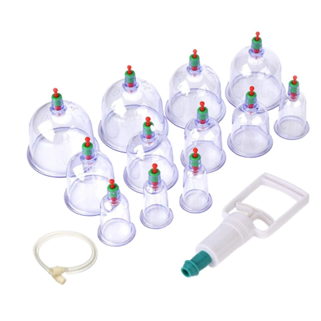 Ingrijire Personala - Set 12 Ventuze Profesionale pentru Masaj cu Pompa Vacuum SUPER TRENDS®, Anticelulita, Relaxare, Alb