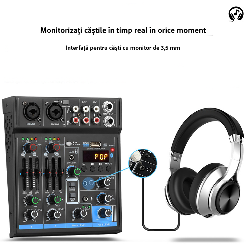 Mixer audio profesional VENTART, Multifunctional, cu 2 canale, Portabil