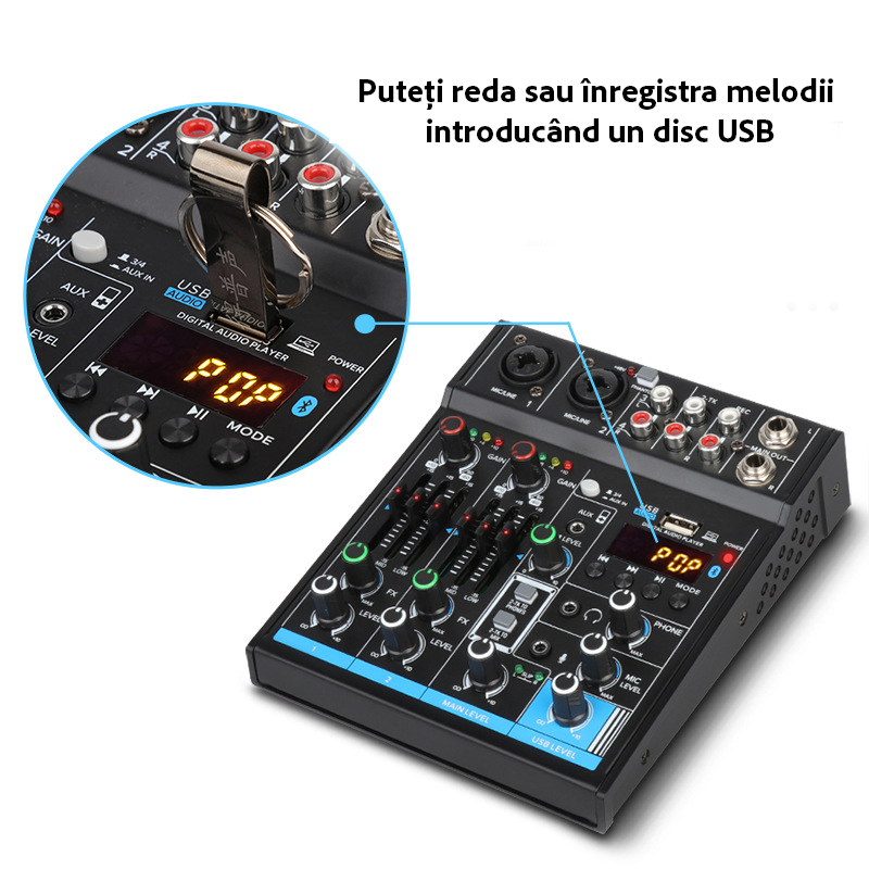 Mixer audio profesional VENTART, Multifunctional, cu 2 canale, Portabil