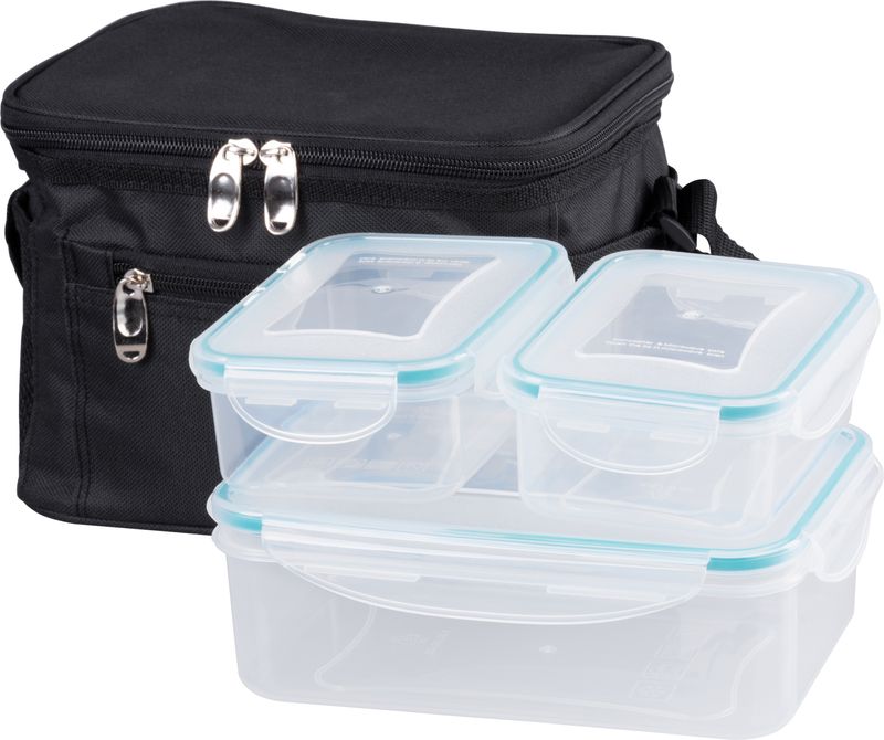 Cutii alimentare - Set geanta termoizolanta cu 3 containere plastic pentru mancare, 2x0.5l si 1.5l