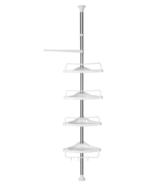 Produse - Etajera Colt Pentru Baie/Dus SUPER TRENDS®, 4 Rafturi, Suport Prosop, Carlige, Inaltime Reglabila Max. 3.2 Metri, Alb