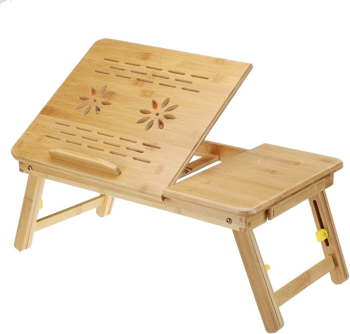 Produse - Masa Pliabila Multifunctionala din Bambus Pentru Laptop/Mic Dejun la Pat SUPER TRENDS®, Design Ergonomic, Inaltime Ajustabila, Sertar Lateral