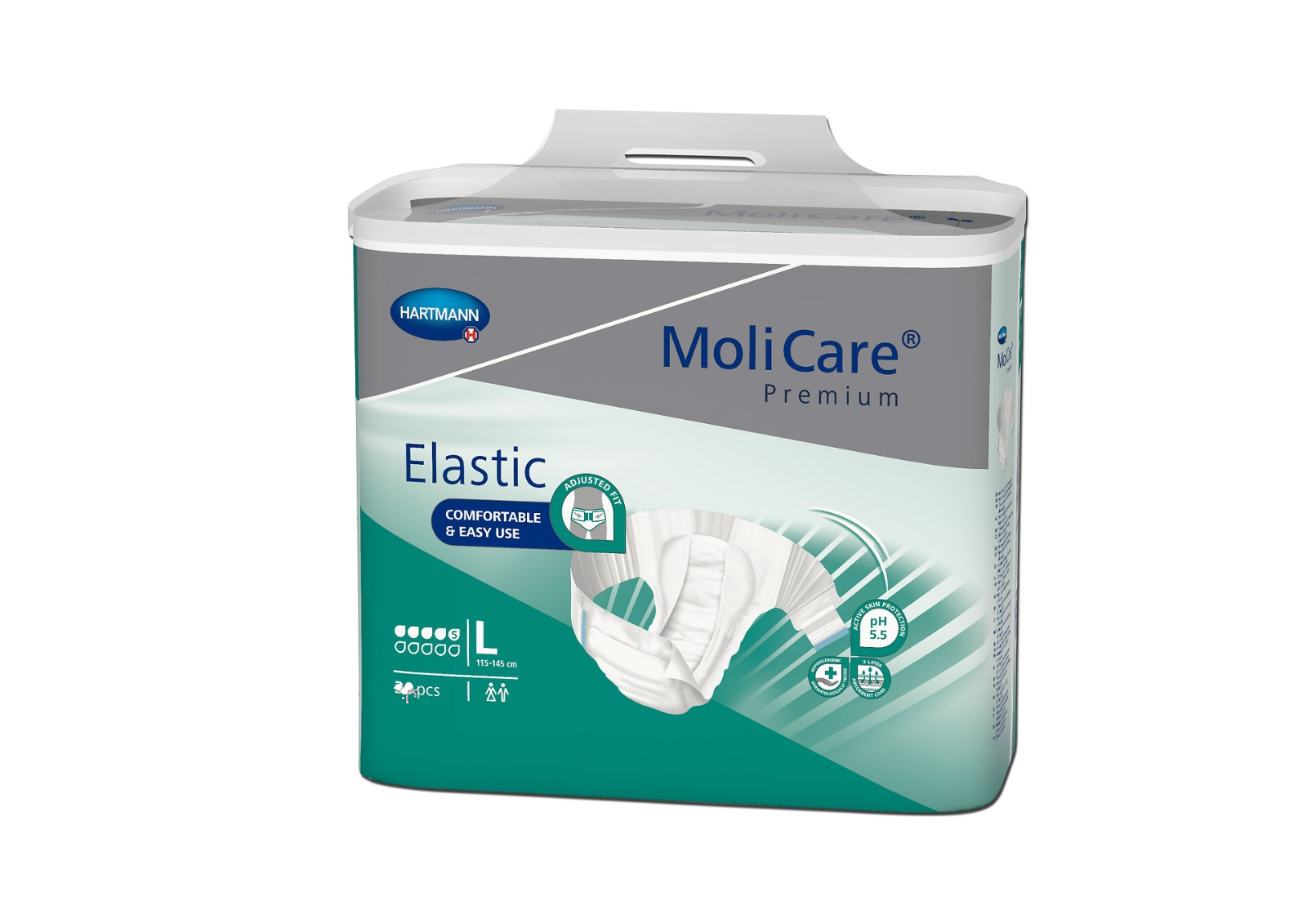 Produse - Scutece adulti, Moli Care Premium Elastic, L, 5 picaturi, 2 bucati, Hartmann