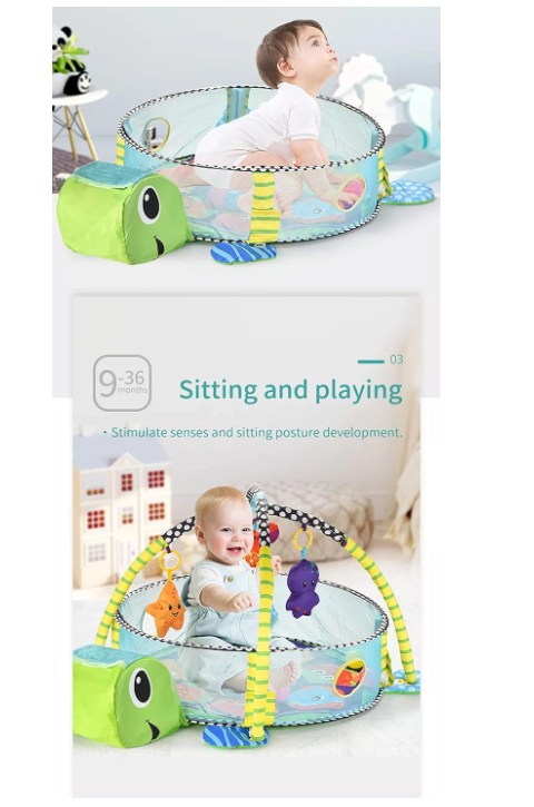 Centru de activitati multifunctional interactiv pentru copii si bebelusi, At Performance, 3 in 1 tip tarc, cu Bile moi multicolore si Jucarii interactive, tip Broscuta, 0 luni + - Centre de activitati bebelusi - atMag.ro