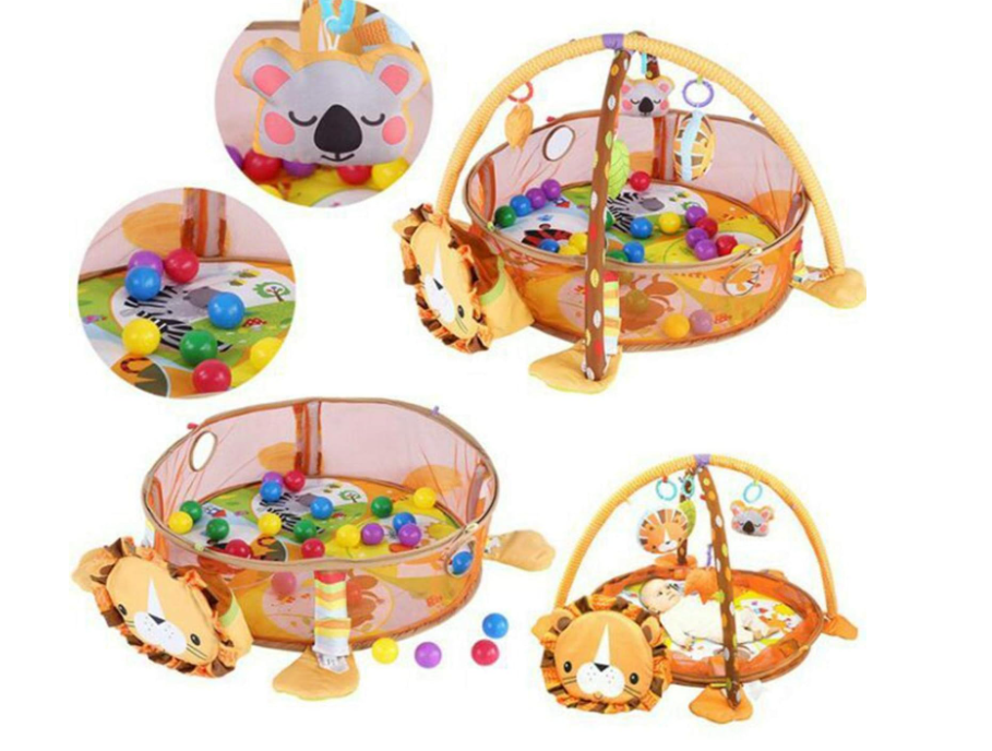 Centru de activitati multifunctional interactiv pentru copii si bebelusi, At Performance, 3 in 1 tip tarc, cu Bile moi multicolore si Jucarii interactive, tip Leu, 0 luni + - Centre de activitati bebelusi - atMag.ro