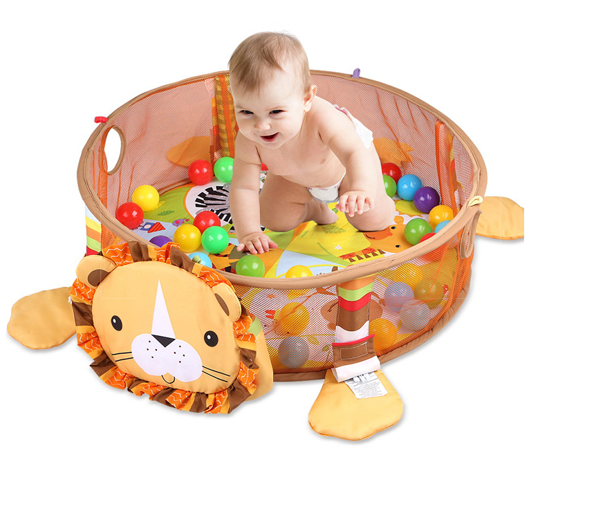 Centru de activitati multifunctional interactiv pentru copii si bebelusi, At Performance, 3 in 1 tip tarc, cu Bile moi multicolore si Jucarii interactive, tip Leu, 0 luni + - Centre de activitati bebelusi - atMag.ro