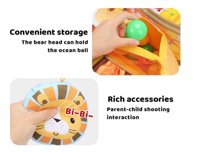 Centru de activitati multifunctional interactiv pentru copii si bebelusi, At Performance, 3 in 1 tip tarc, cu Bile moi multicolore si Jucarii interactive, tip Leu, 0 luni + - Centre de activitati bebelusi - atMag.ro