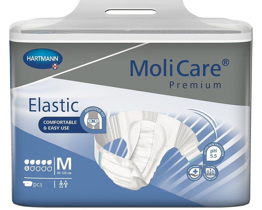 Produse - Scutece adulti, Moli Care Premium Elastic, M, 6 picaturi, 2 bucati, Hartmann