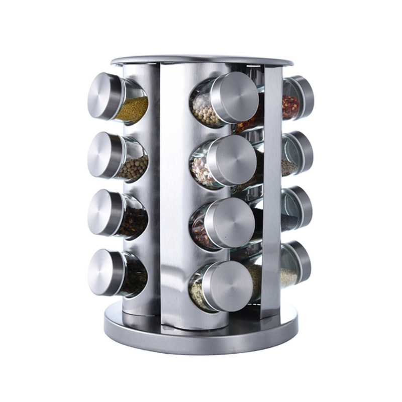 Set 16 recipiente, At Performance, pentru condimente, cu suport inox rotativ, argintiu - Bucatarie si Servire - atMag.ro